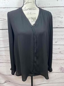 Pleione Black Long Sleeve‎ Blouse Polyester Relaxed Fit Medium